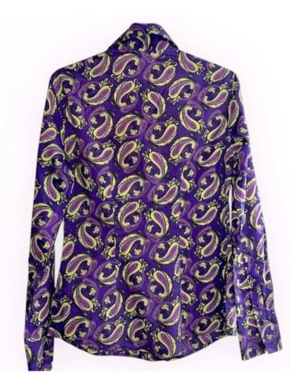 Designer Hawes & Curtis London Purple Paisley print collar Button Down blouse 2
